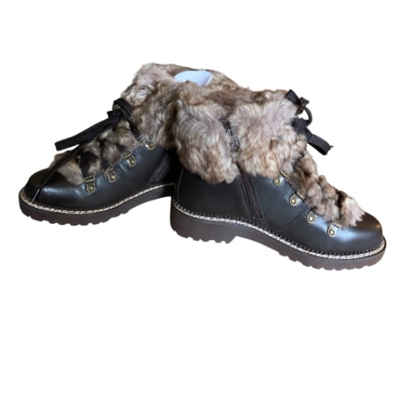 LANDSEND Women’s Leather Faux Fur Cuff Booties, Side Zip - Picture 2 of 14